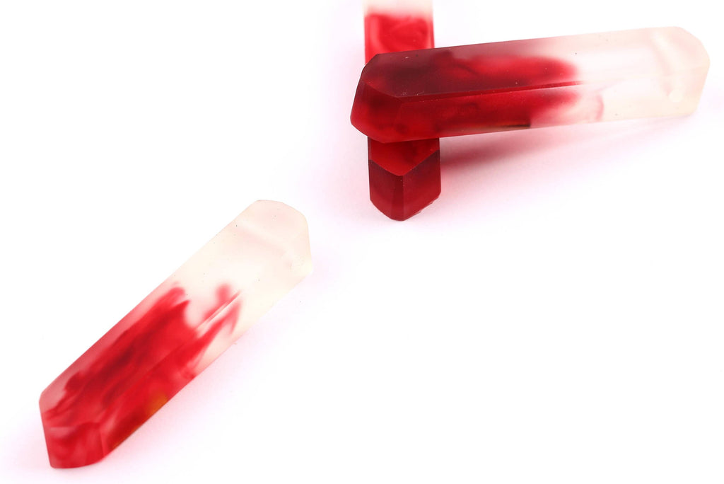 Wood Resin Pendant - Natural Crude Wooden Charms - Red & White Epoxy Resin Necklace - Jewelry Supplies - Beads - 60x10x11mm - BB1020R - DOMEDBAZAAR
