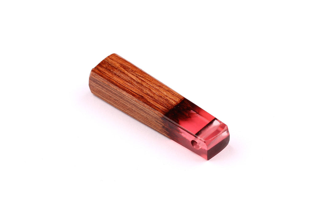 Wood Resin Pendant - Natural Mahogany Wooden Charms - Pink Epoxy Resin Necklace - Jewelry Supplies - Wooden Beads - 49x10x12mm - BB1021SP - DOMEDBAZAAR