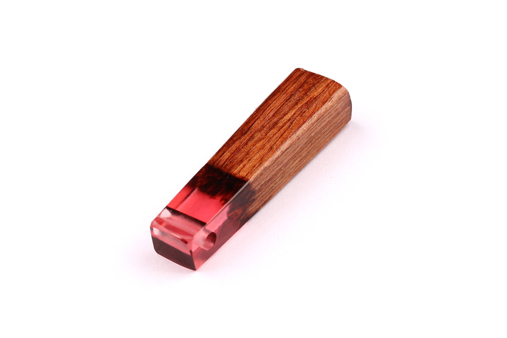 Wood Resin Pendant - Natural Mahogany Wooden Charms - Pink Epoxy Resin Necklace - Jewelry Supplies - Wooden Beads - 49x10x12mm - BB1021SP - DOMEDBAZAAR