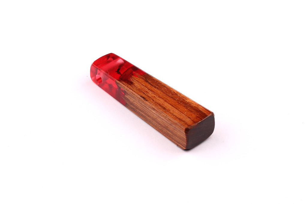 Wood Resin Pendant - Natural Mahogany Wooden Charms - Red Epoxy Resin Necklace - Jewelry Supplies - Wooden Beads - 49x10x12mm - BB1021SR - DOMEDBAZAAR