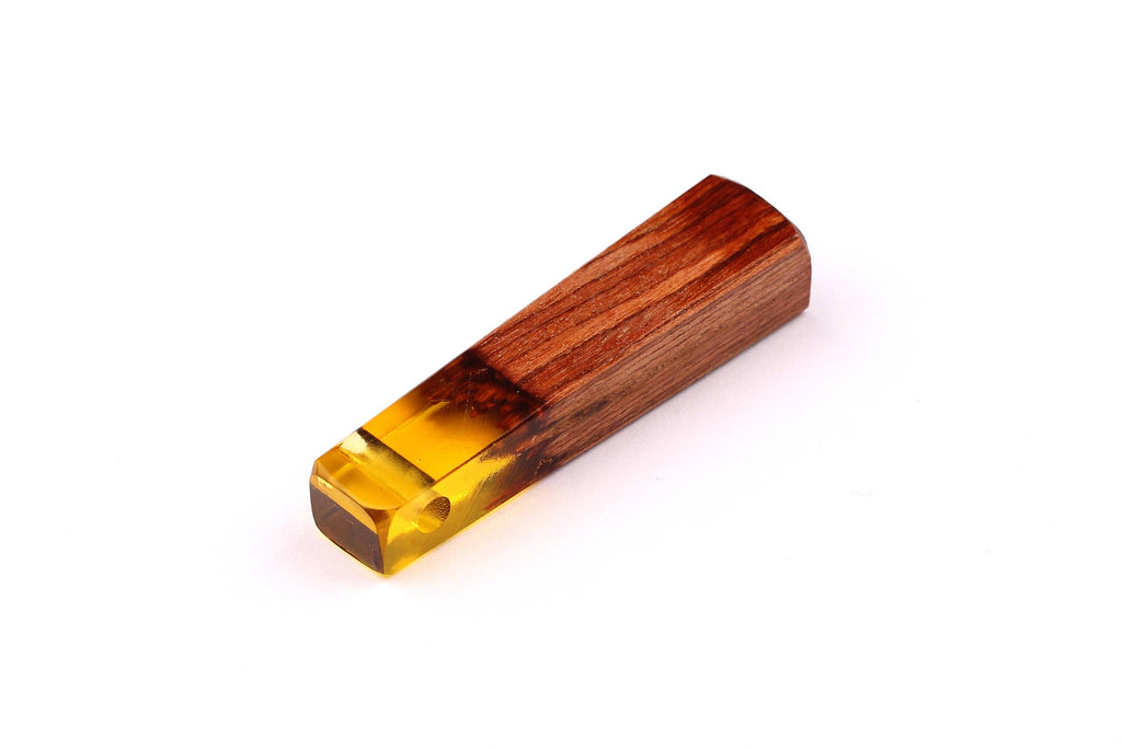 Wood Resin Pendant - Natural Mahogany Wooden Charms - Yellow Epoxy Resin Necklace - Jewelry Supplies - Wooden Beads - 49x10x12mm - BB1021SY - DOMEDBAZAAR