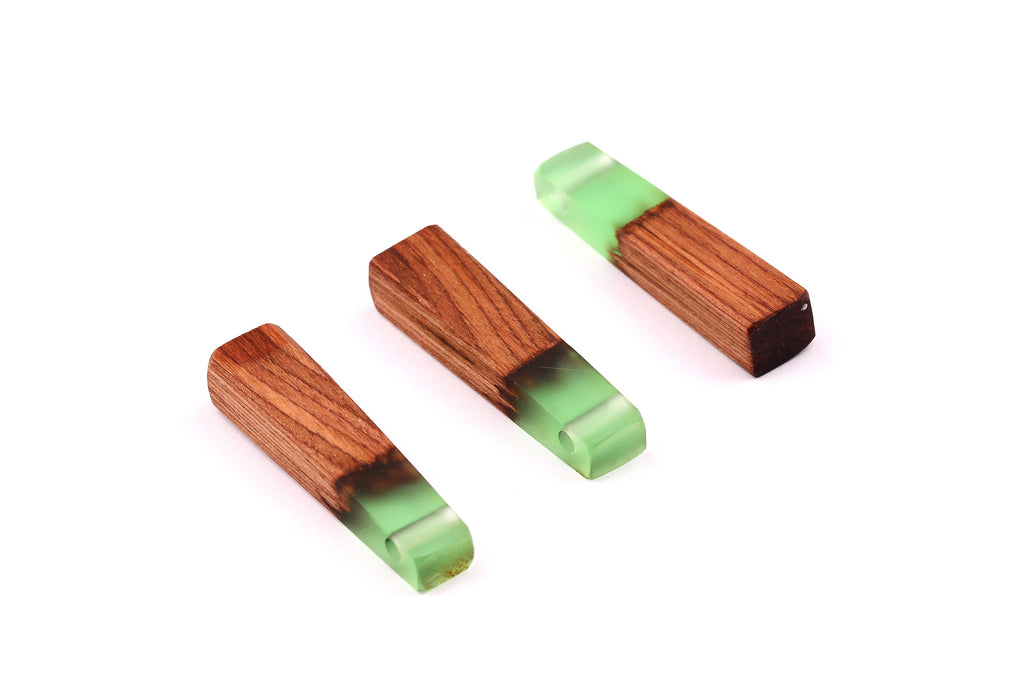 Wood Resin Pendant - Natural Mahogany Wooden Charms - Green Epoxy Resin Necklace - Jewelry Supplies - Wooden Beads - 49x10x12mm - BB1021MG - DOMEDBAZAAR