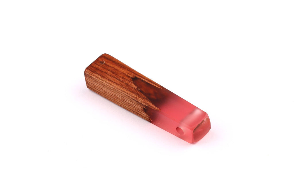 Wood Resin Pendant - Natural Mahogany Wooden Charms - Pink Epoxy Resin Necklace - Jewelry Supplies - Wooden Beads - 49x10x12mm - BB1021MP - DOMEDBAZAAR