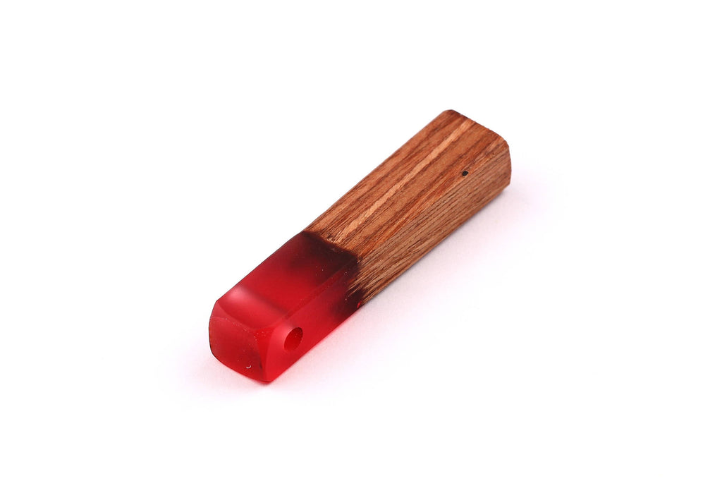 Wood Resin Pendant - Natural Mahogany Wooden Charms - Red Epoxy Resin Necklace - Jewelry Supplies - Wooden Beads - 49x10x12mm - BB1021MR - DOMEDBAZAAR