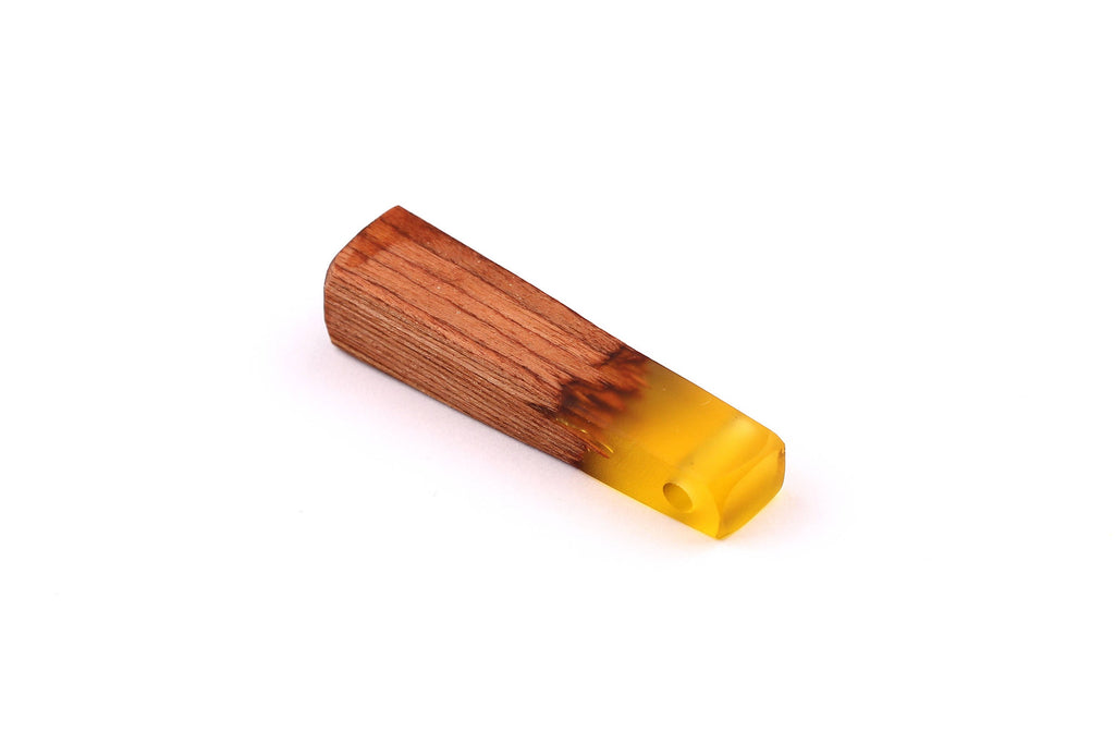 Wood Resin Pendant - Natural Mahogany Wooden Charms - Yellow Epoxy Resin Necklace - Jewellery Supplies - Wooden Beads -49x10x12mm - BB1021MY - DOMEDBAZAAR