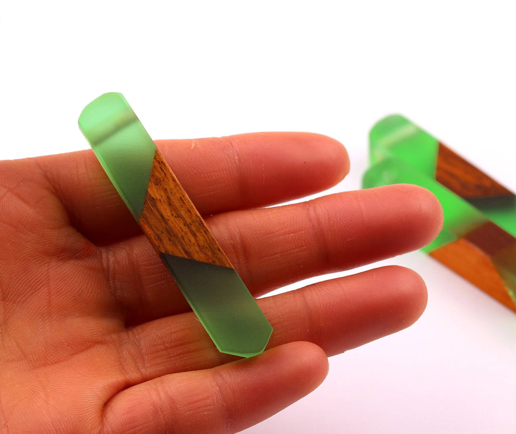 Wood Resin Pendant - Natural Mahogany Wooden Charms - Green Epoxy Resin Necklace - Jewelry Supplies - Wooden Beads - 60x10x11mm - BB1018MG - DOMEDBAZAAR