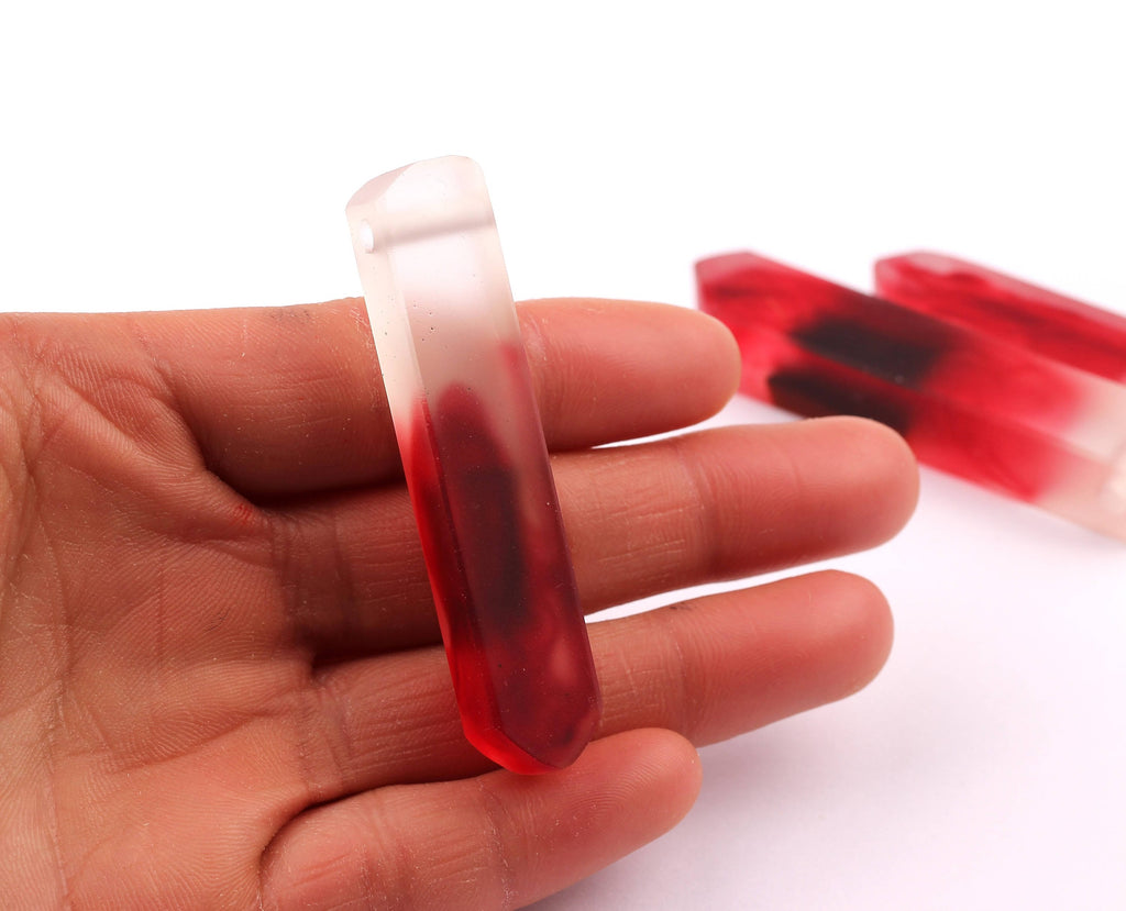 Wood Resin Pendant - Natural Crude Wooden Charms - Red & White Epoxy Resin Necklace - Jewelry Supplies - Beads - 60x10x11mm - BB1020R - DOMEDBAZAAR