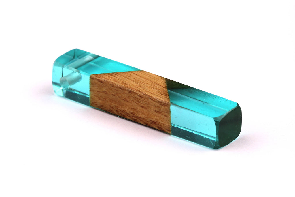 Wood Resin Pendant - Natural Mahogany Wooden Charms - Blue Epoxy Resin Necklace - Jewelry Supplies - Wooden Beads - 60x10x11mm - BB1017SB - DOMEDBAZAAR