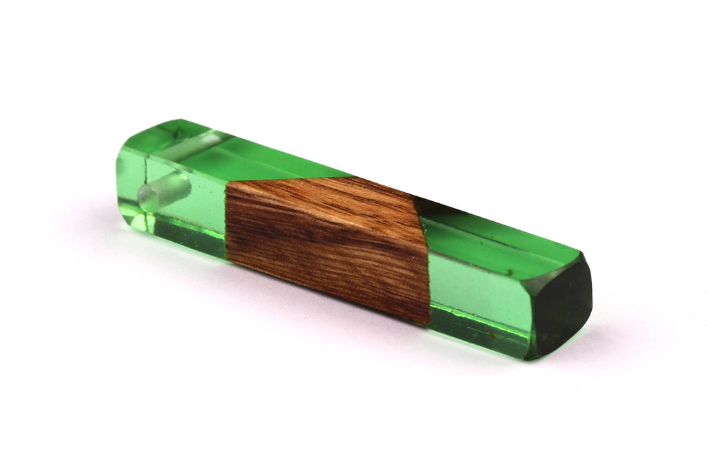 Wood Resin Pendant - Natural Mahogany Wooden Charms - Green Epoxy Resin Necklace - Jewelry Supplies - Wooden Beads - 60x10x11mm - BB1017SG - DOMEDBAZAAR