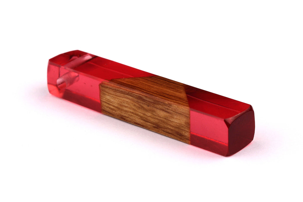 Wood Resin Pendant - Natural Mahogany Wooden Charms - Pink Epoxy Resin Necklace - Jewelry Supplies - Wooden Beads - 60x10x11mm - BB1017SP - DOMEDBAZAAR