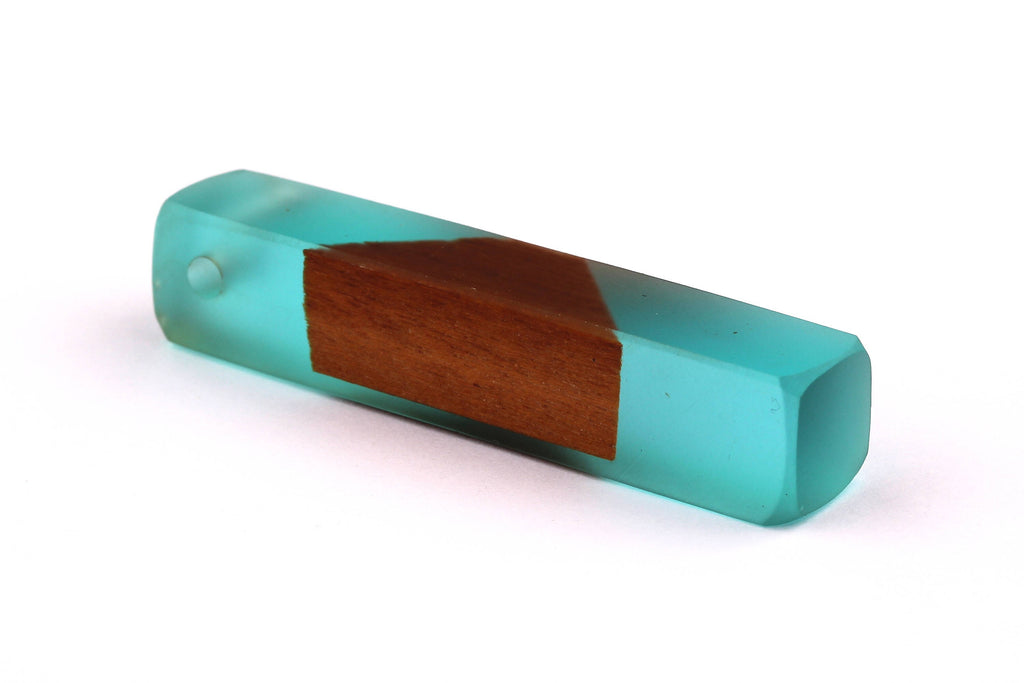 Wood Resin Pendant - Natural Mahogany Wooden Charms - Blue Epoxy Resin Necklace - Jewelry Supplies - Wooden Beads - 60x10x11mm - BB1017MB - DOMEDBAZAAR