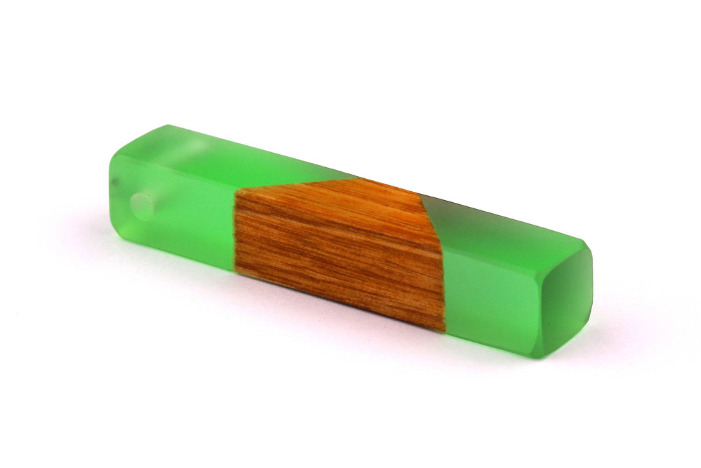 Wood Resin Pendant - Natural Mahogany Wooden Charms - Green Epoxy Resin Necklace - Jewelry Supplies - Wooden Beads - 60x10x11mm - BB1017MG - DOMEDBAZAAR