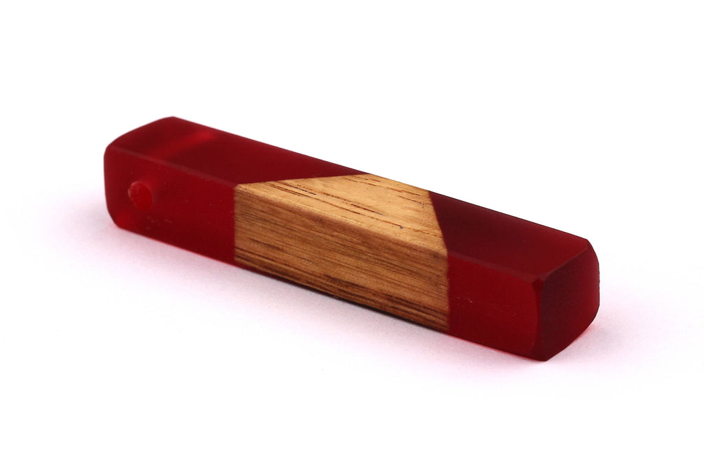 Wood Resin Pendant - Natural Mahogany Wooden Charms - Red Epoxy Resin Necklace - Jewelry Supplies - Wooden Beads - 60x10x11mm - BB1017MR - DOMEDBAZAAR