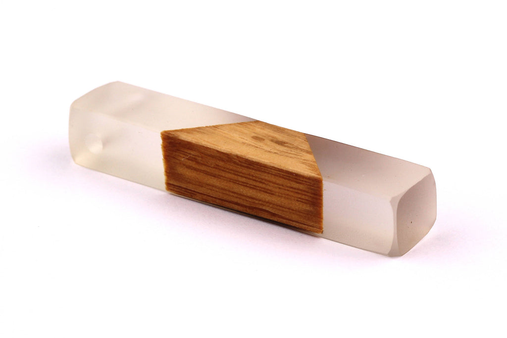 Wood Resin Pendant - Natural Mahogany Wooden Charms - White Epoxy Resin Necklace - Jewelry Supplies - Wooden Beads - 60x10x11mm - BB1017MW - DOMEDBAZAAR