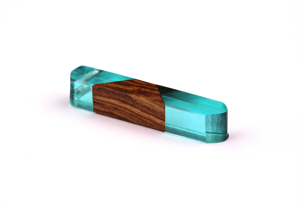 Wood Resin Pendant - Natural Mahogany Wooden Charms - Blue Epoxy Resin Necklace - Jewelry Supplies - Wooden Beads - 60x10x11mm - BB1018SB - DOMEDBAZAAR