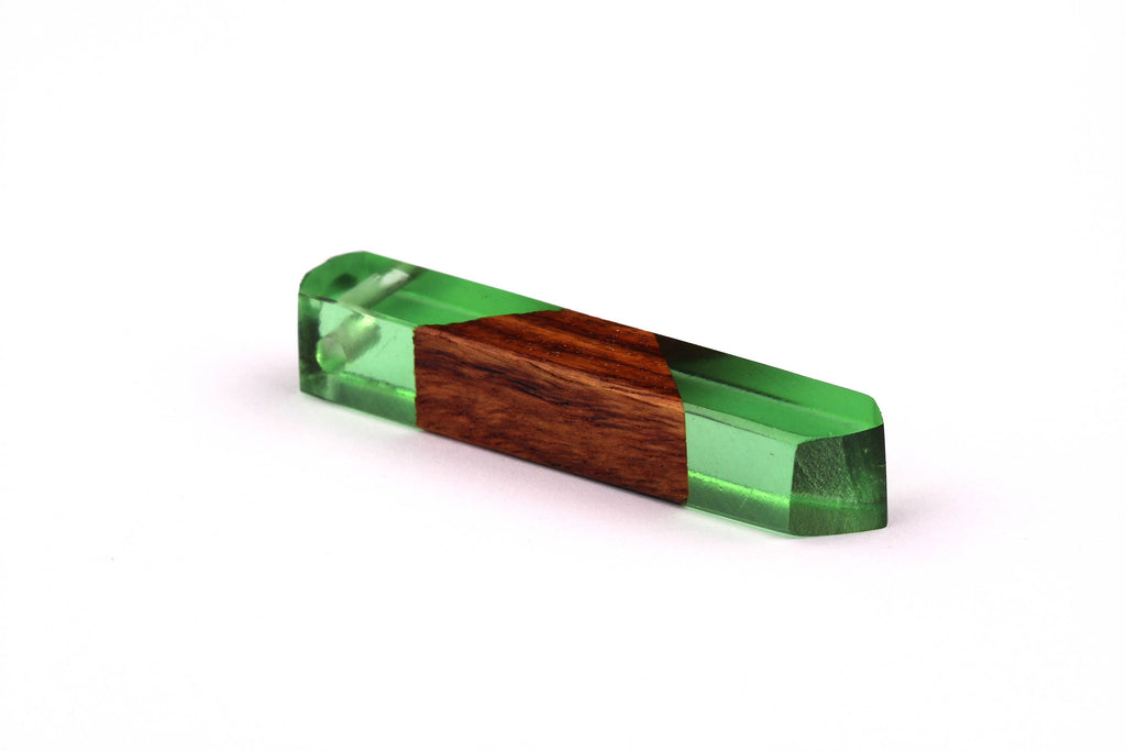 Wood Resin Pendant - Natural Mahogany Wooden Charms - Green Epoxy Resin Necklace - Jewelry Supplies - Wooden Beads - 60x10x11mm - BB1018SG - DOMEDBAZAAR