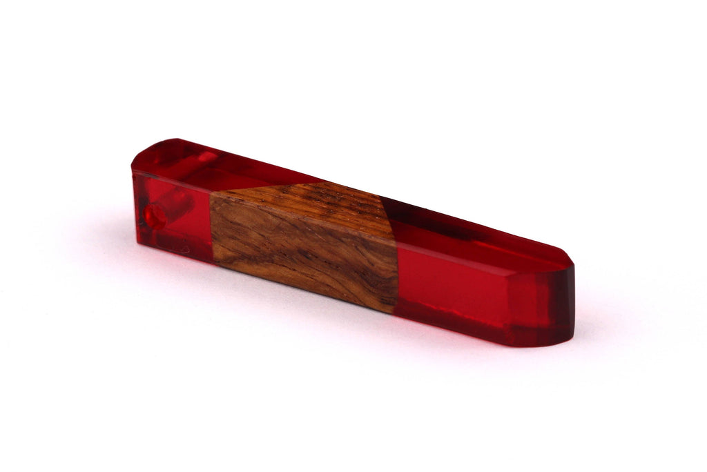Wood Resin Pendant - Natural Mahogany Wooden Charms - Red Epoxy Resin Necklace - Jewelry Supplies - Wooden Beads - 60x10x11mm - BB1018SR - DOMEDBAZAAR