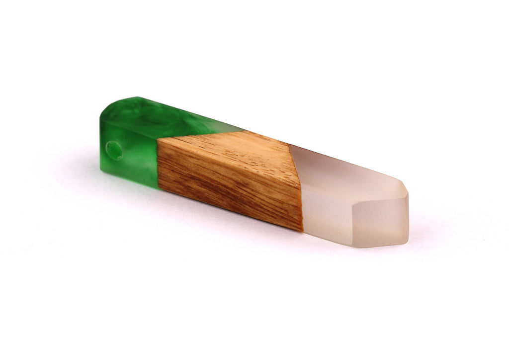 Wood Resin Pendant - Natural Mahogany Wooden Charms - Green & White Epoxy Resin Necklace - Jewelry Supplies - Beads - 60x10x11mm - BB1019G - DOMEDBAZAAR