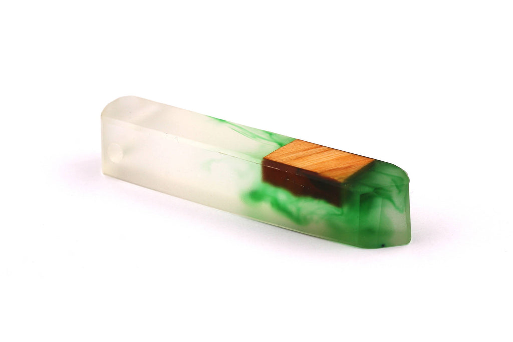 Wood Resin Pendant - Natural Crude Wooden Charms - Green & White Epoxy Resin Necklace - Jewelry Supplies - Beads - 60x10x11mm - BB1020G - DOMEDBAZAAR