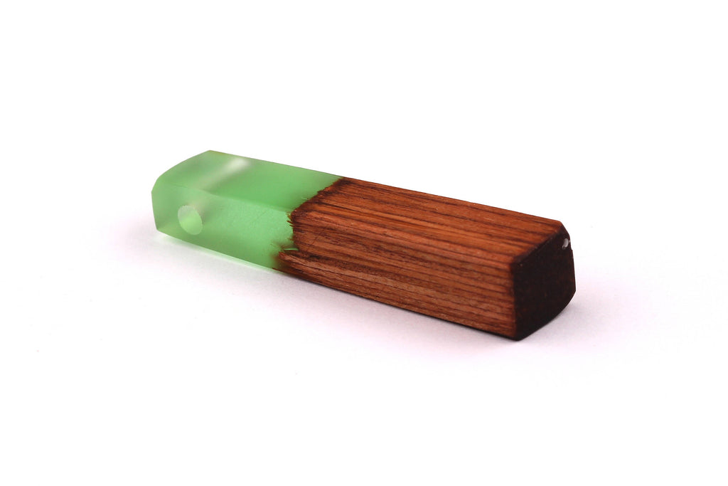 Wood Resin Pendant - Natural Mahogany Wooden Charms - Green Epoxy Resin Necklace - Jewelry Supplies - Wooden Beads - 49x10x12mm - BB1021MG - DOMEDBAZAAR