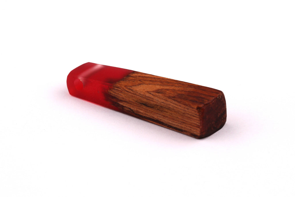 Wood Resin Pendant - Natural Mahogany Wooden Charms - Red Epoxy Resin Necklace - Jewelry Supplies - Wooden Beads - 49x10x12mm - BB1021MR - DOMEDBAZAAR