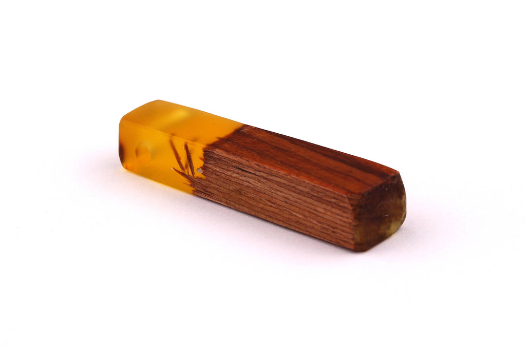Wood Resin Pendant - Natural Mahogany Wooden Charms - Yellow Epoxy Resin Necklace - Jewellery Supplies - Wooden Beads -49x10x12mm - BB1021MY - DOMEDBAZAAR