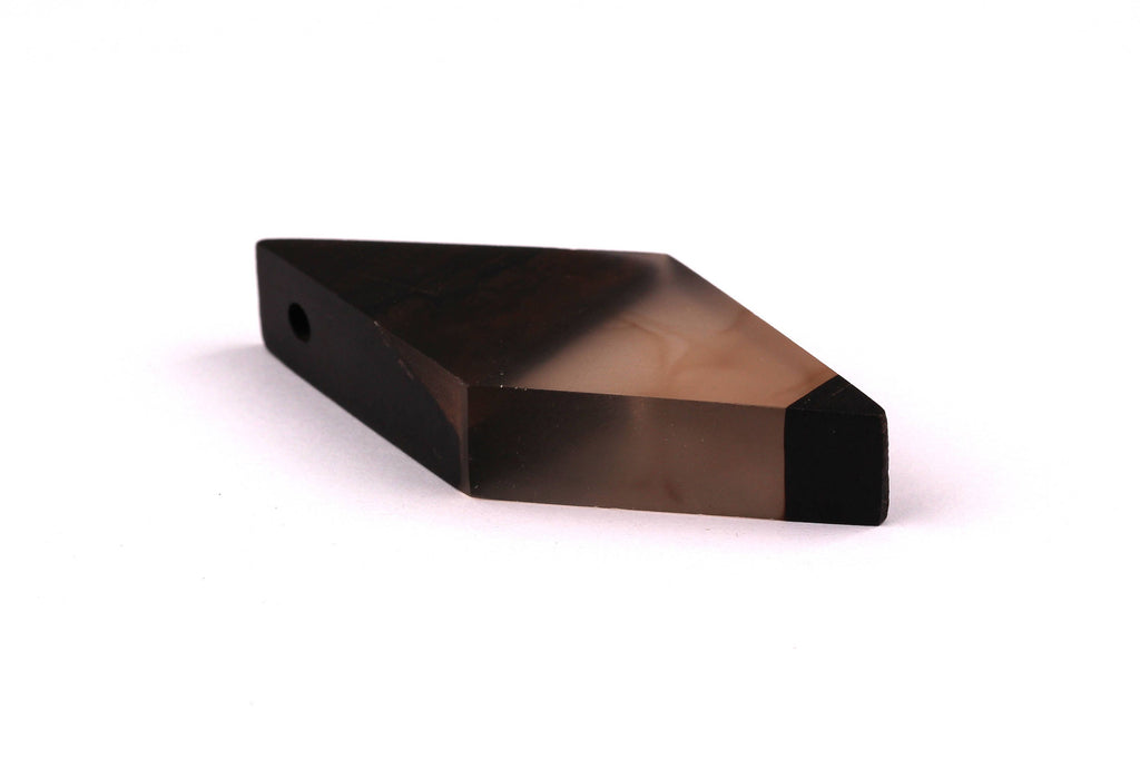 Wood Resin Pendant - Natural Ebony Wooden Charms - White Epoxy Resin Necklace - Jewelry Supplies - Diamond Shaped Bead - 56x27x11mm - BB1007 - DOMEDBAZAAR