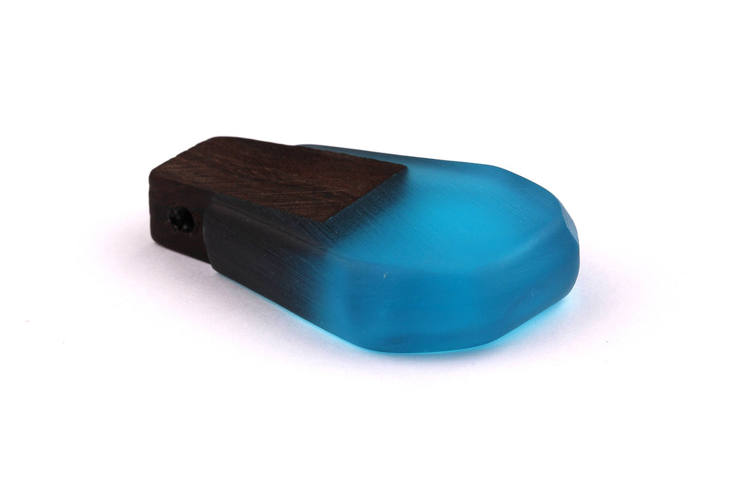 Wood Resin Pendant - Natural Monzo Wooden Charms - Blue Epoxy Resin Necklace - Jewelry Supplies - Wooden Beads - 47x30x10mm - BB1002B - DOMEDBAZAAR