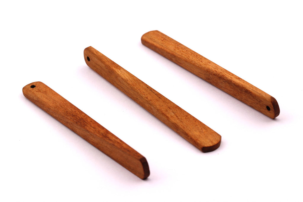 Wood Earring Charms - Hammered Long Bar Shaped - Natural Wooden Charms for Necklace and Earrings - Wooden Beads - 65x7x3mm - BB1034W - DOMEDBAZAAR