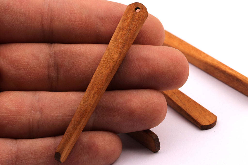 Wood Earring Charms - Hammered Long Bar Shaped - Natural Wooden Charms for Necklace and Earrings - Wooden Beads - 65x7x3mm - BB1034W - DOMEDBAZAAR