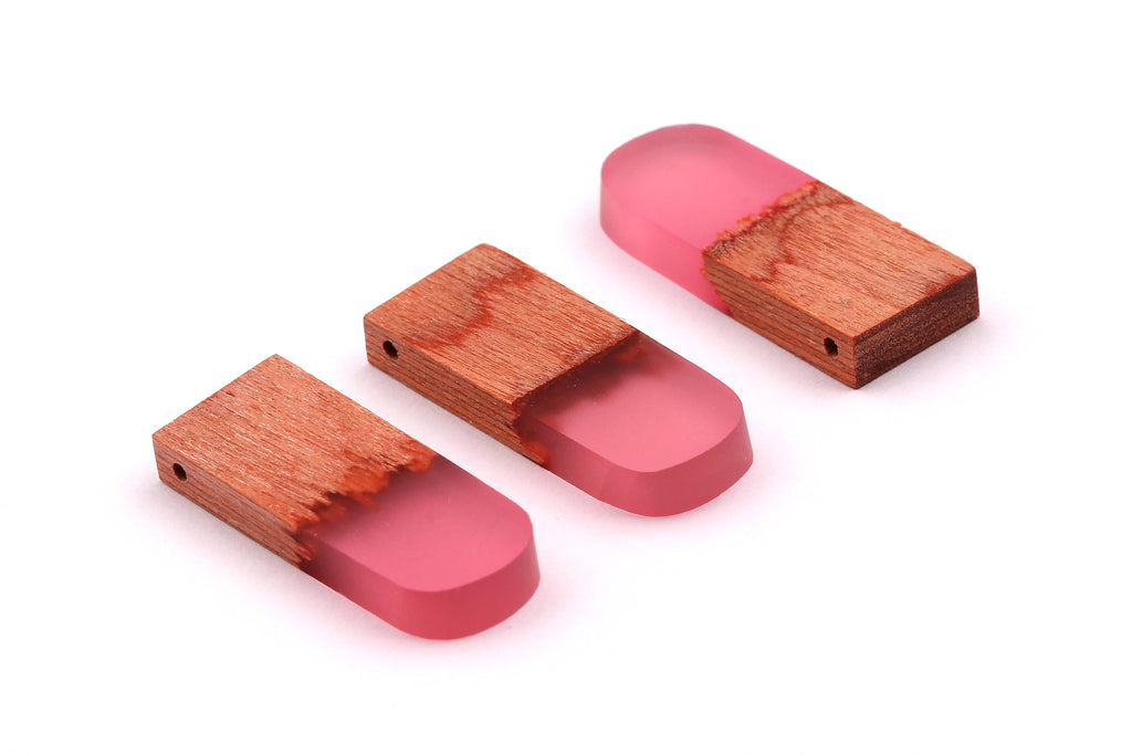 Wood Resin Pendant - Natural Wooden Charms - Light Pink Epoxy Resin Necklace - Jewelry Supplies - Wooden Beads 32x13x4mm - BB1036P - DOMEDBAZAAR
