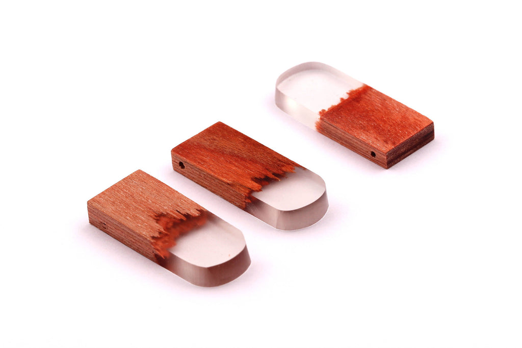 Wood Resin Pendant - Natural Wooden Charms - White Epoxy Resin Necklace - Jewelry Supplies - Wooden Beads 32x13x4mm - BB1036W - DOMEDBAZAAR