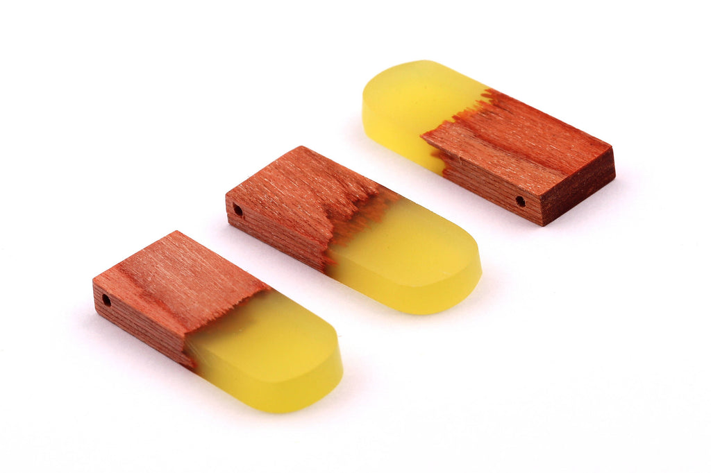 Wood Resin Pendant - Natural Wooden Charms - Yellow Epoxy Resin Necklace - Jewelry Supplies - Wooden Beads 32x13x4mm - BB1036Y - DOMEDBAZAAR
