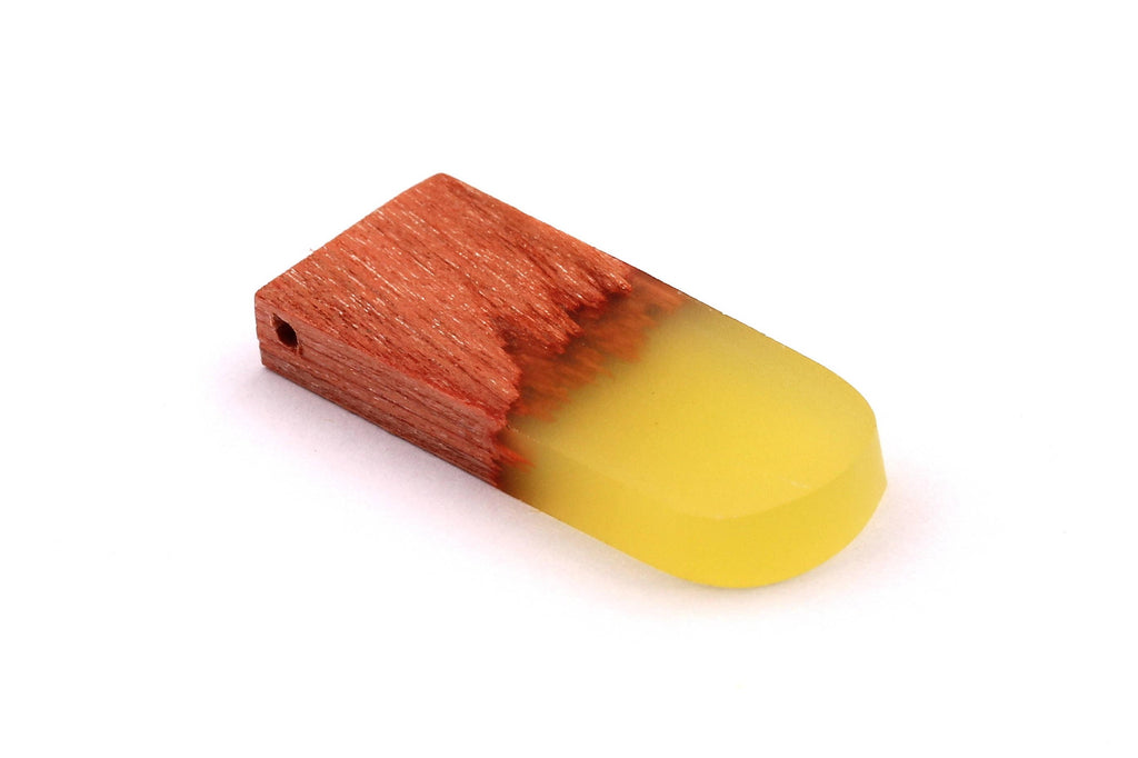 Wood Resin Pendant - Natural Wooden Charms - Yellow Epoxy Resin Necklace - Jewelry Supplies - Wooden Beads 32x13x4mm - BB1036Y - DOMEDBAZAAR