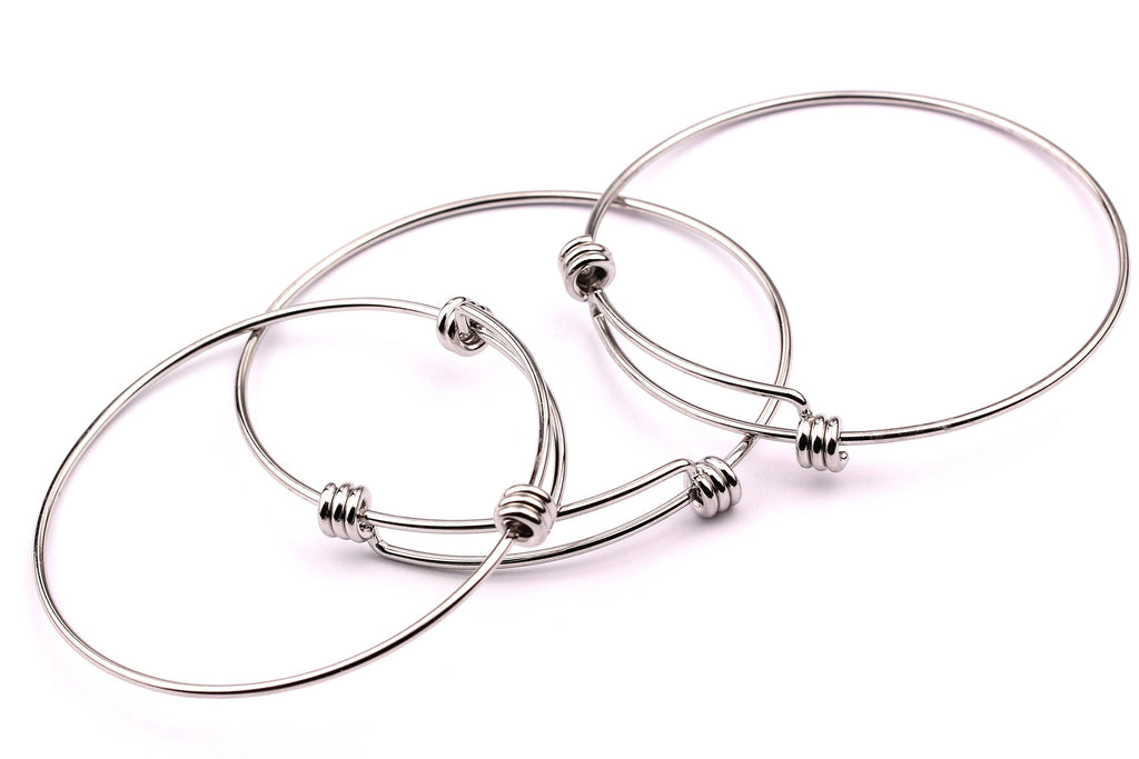 Adjustable Bangle Bracelet - Stainless Steel Bracelet - 3 Loops - Expandable Wire Bangle For Charms - Jewelry Supplies - 70x1.6mm - SS1003 - DOMEDBAZAAR