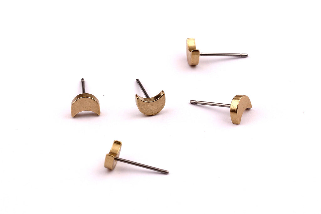 Crescent Stud - Raw Brass Cresscent Pad - Stainless Steel Earring Posts - Ear Studs - Jewelry Supplies for Earrings - 7x14.6mm PP1011 - DOMEDBAZAAR