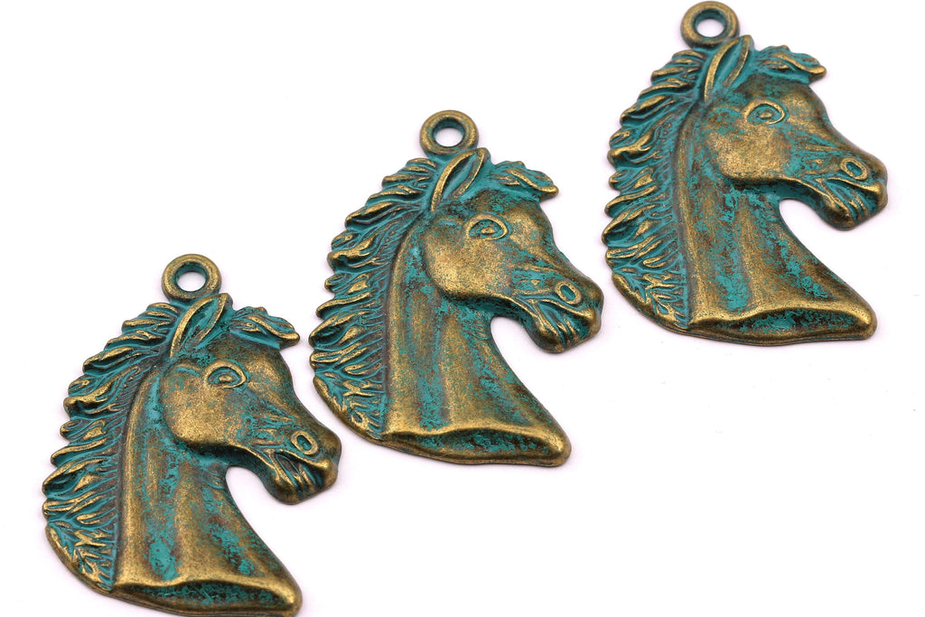 Faux Patina Pendant - Horse Shaped - Alloy Charms - Antique Bronze Tone Necklace - Zinc Alloy Beads - Jewelry Supplies - 35x35x2mm ZZ1001 - DOMEDBAZAAR