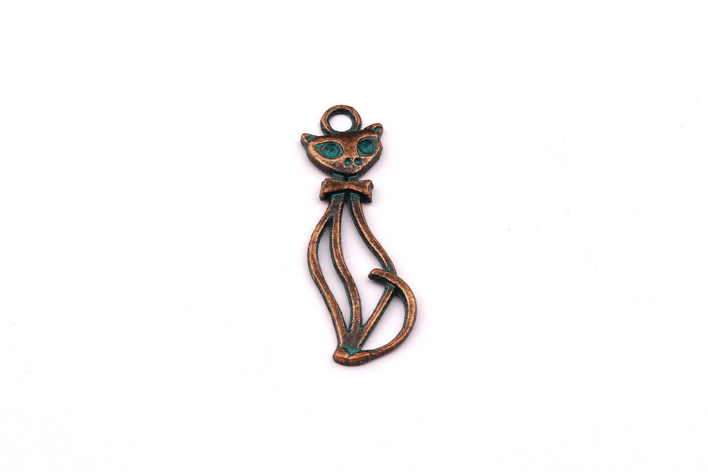 Faux Patina Pendant - Cat Shaped - Alloy Charms - Antique Bronze Tone Necklace - Zinc Alloy Beads - Jewelry Supplies - 30x9x1.2mm ZZ1008 - DOMEDBAZAAR