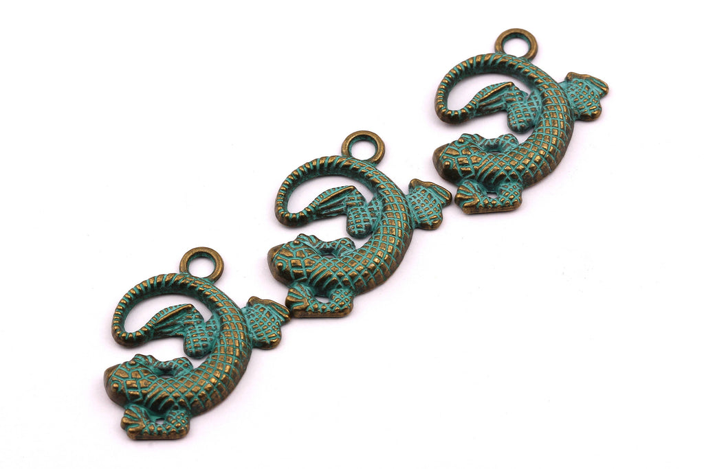 Faux Patina Pendant - Lizard Shaped - Alloy Charms - Antique Bronze Tone Necklace - Zinc Alloy Beads - Jewelry Supplies - 25x20x2.5mm ZZ1018 - DOMEDBAZAAR