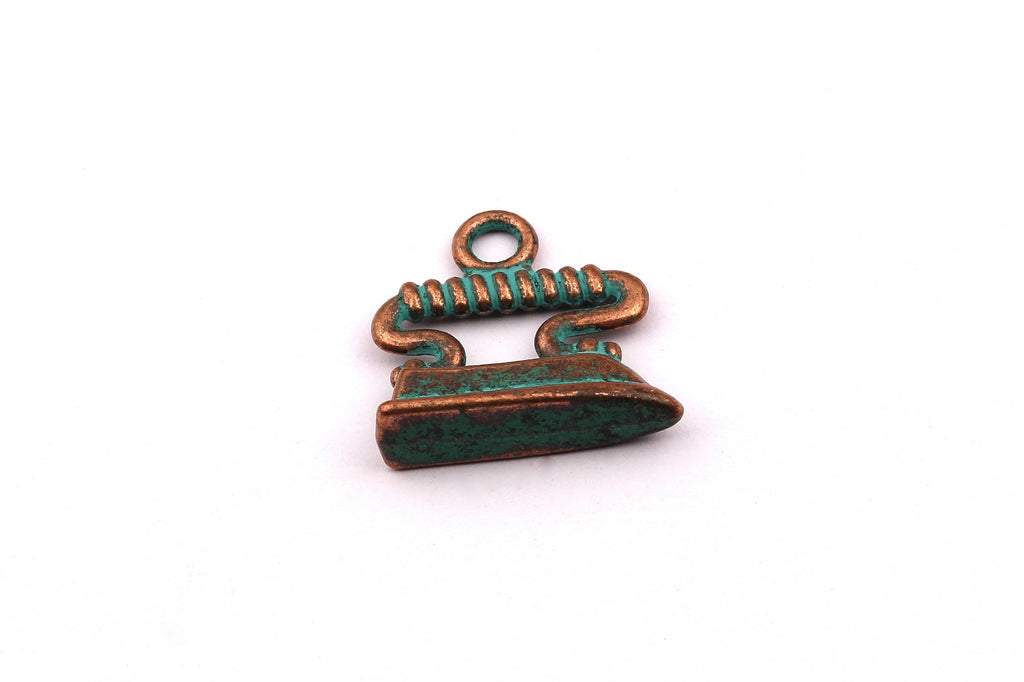 Faux Patina Pendant - Iron Shaped - Alloy Charms - Antique Bronze Tone Necklace - Zinc Alloy Beads - Jewelry Supplies - 15x18x5mm ZZ1029 - DOMEDBAZAAR