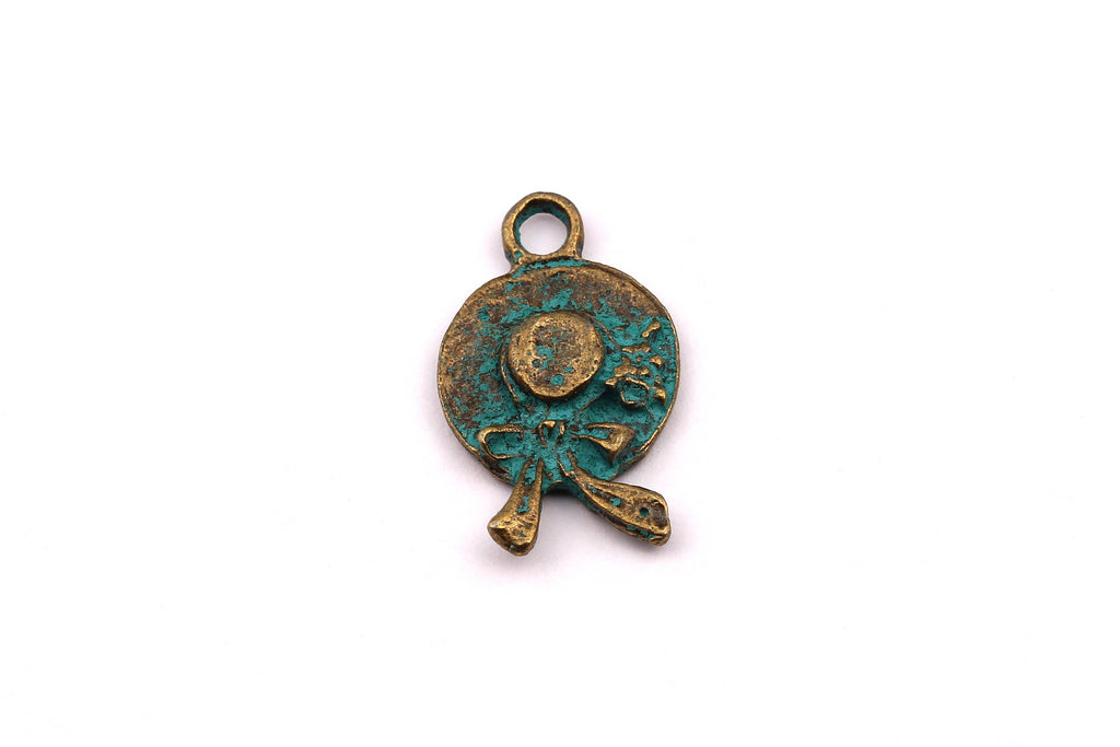 Faux Patina Pendant - Hat Shaped - Alloy Charms - Antique Bronze Tone Necklace - Zinc Alloy Beads - Jewelry Supplies - 25x15x1.7mm ZZ1031 - DOMEDBAZAAR