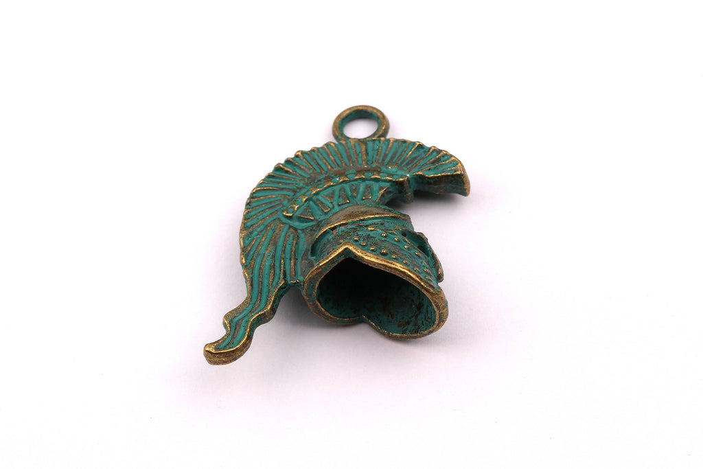 Faux Patina Pendant - Helmet Shaped - Alloy Charms - Antique Bronze Tone Necklace - Zinc Alloy Beads - Jewelry Supplies - 35x25x13mm ZZ1035 - DOMEDBAZAAR