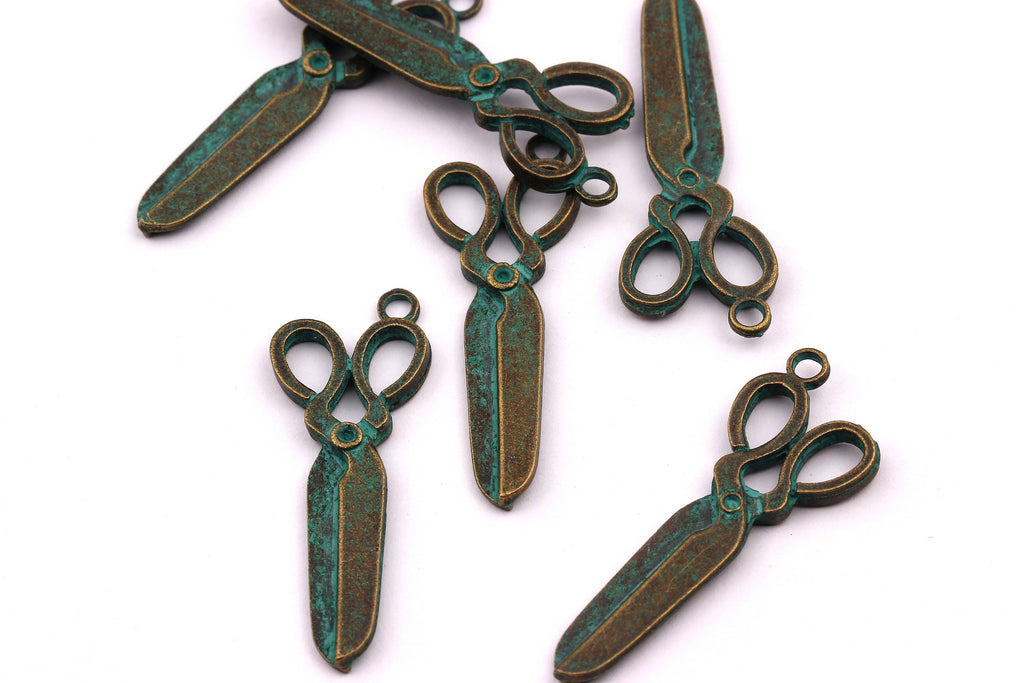 Faux Patina Pendant - Scissors Shaped - Alloy Charms - Antique Bronze Tone Necklace - Zinc Alloy Beads - Jewelry Supplies - 40x15x2mm ZZ1041 - DOMEDBAZAAR