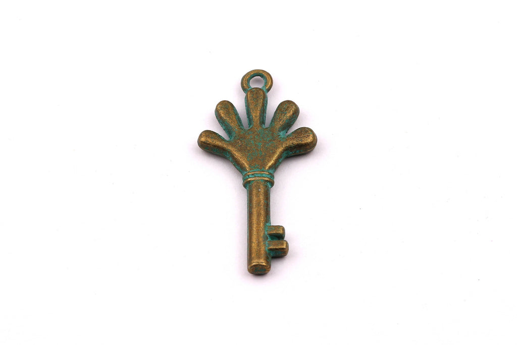 Faux Patina Pendant - Key Shaped - Alloy Charms - Antique Bronze Tone Necklace - Zinc Alloy Beads - Jewelry Supplies - 30x17x3mm ZZ1042 - DOMEDBAZAAR