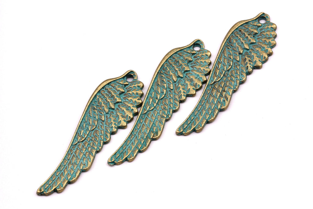 Faux Patina Pendant - Wing Shaped - Alloy Charms - Antique Bronze Tone Necklace - Zinc Alloy Beads - Jewelry Supplies - 49x25mm ZZ1072 - DOMEDBAZAAR