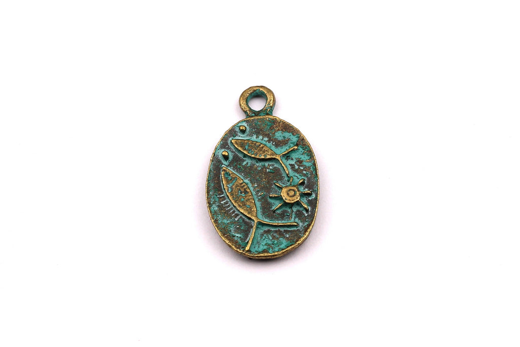 Faux Patina Pendant - Fish Shaped - Alloy Charms - Antique Bronze Tone Necklace - Zinc Alloy Beads - Jewelry Supplies - 22x12x2mm ZZ1077 - DOMEDBAZAAR
