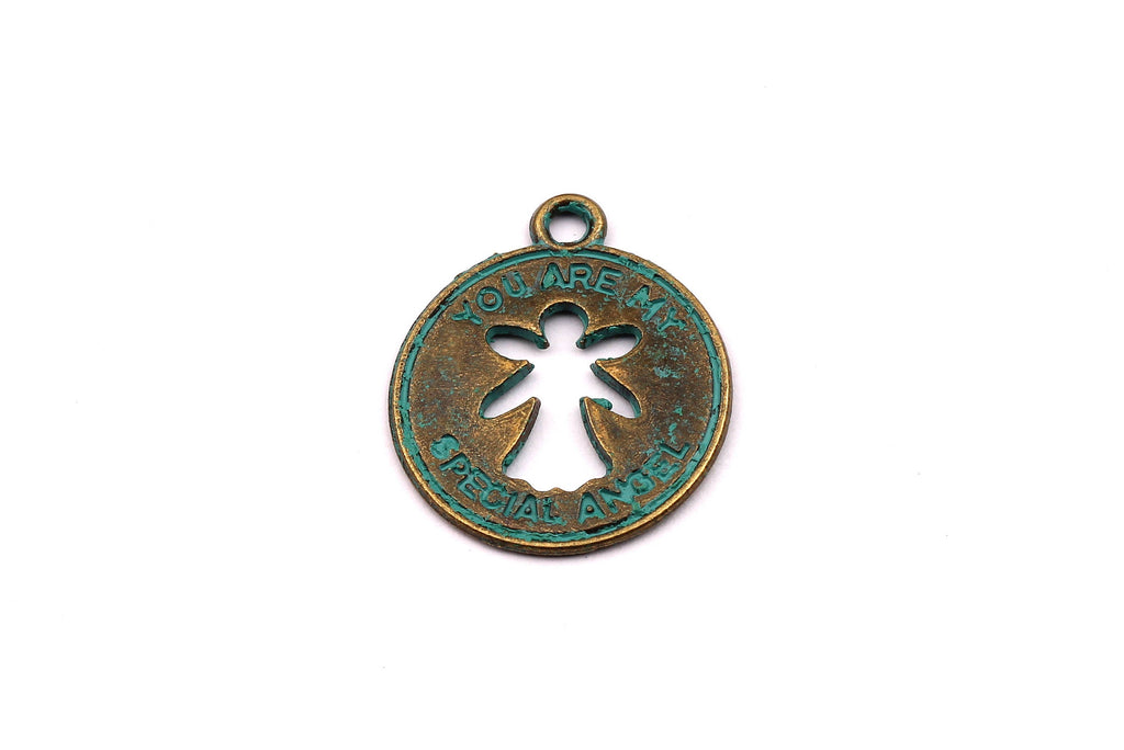 Faux Patina Pendant - Angel Shaped - Alloy Charms - Antique Bronze Tone Necklace - Zinc Alloy Beads - You are My Angel - 19x19x1.3mm ZZ1087 - DOMEDBAZAAR