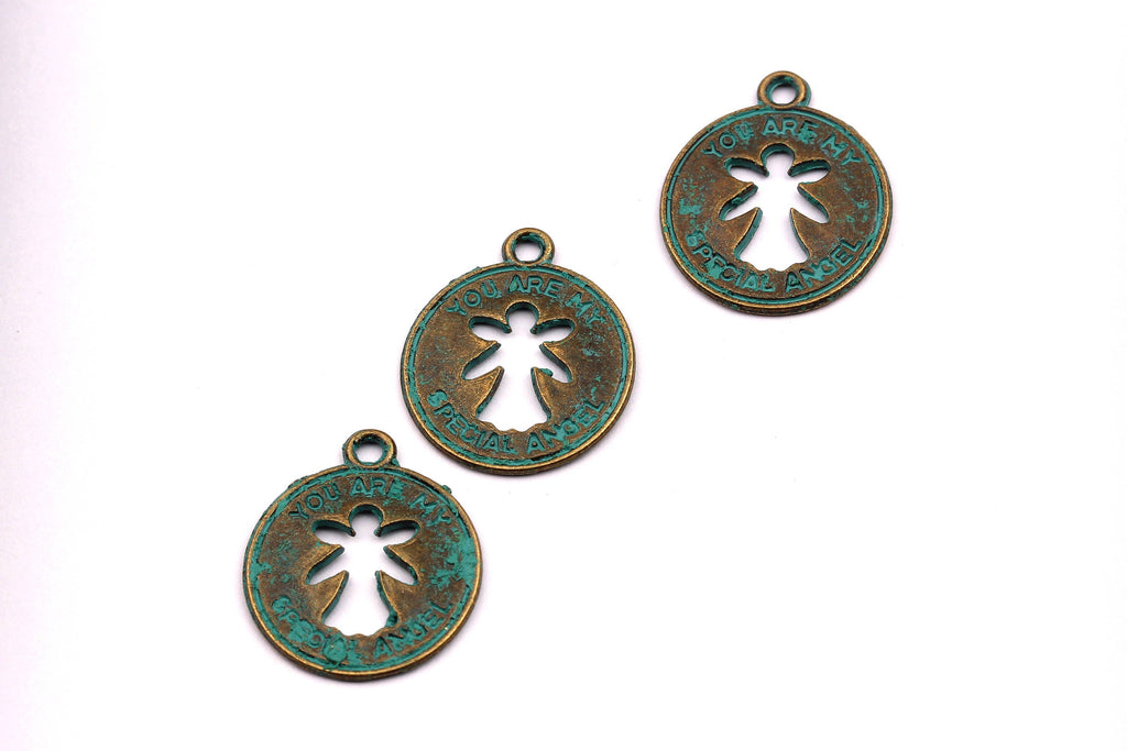 Faux Patina Pendant - Angel Shaped - Alloy Charms - Antique Bronze Tone Necklace - Zinc Alloy Beads - You are My Angel - 19x19x1.3mm ZZ1087 - DOMEDBAZAAR