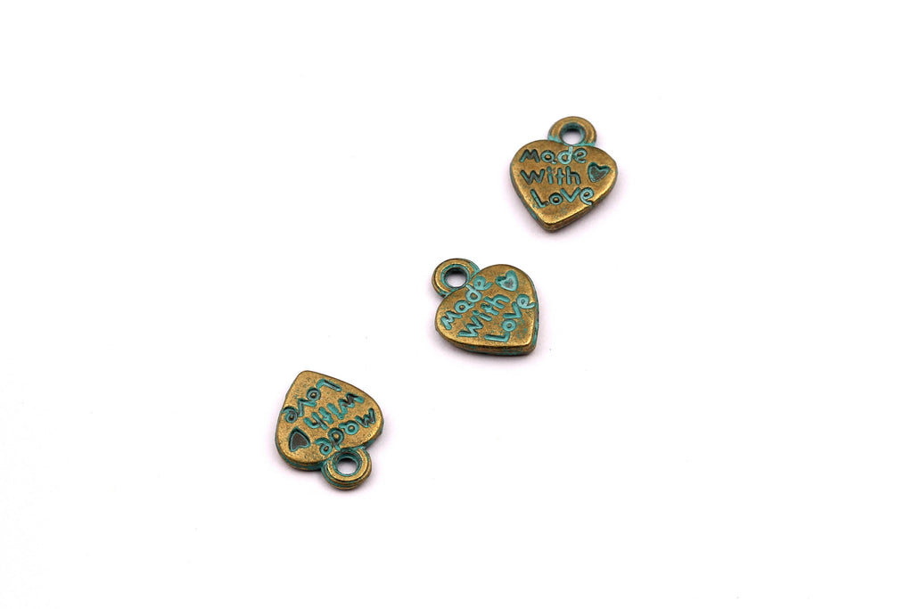 Faux Patina Pendant - Heart Shaped - Alloy Charms - Antique Bronze Tone Necklace - Zinc Alloy Beads - Made with Love - 11x9x1.5mm ZZ1100 - DOMEDBAZAAR