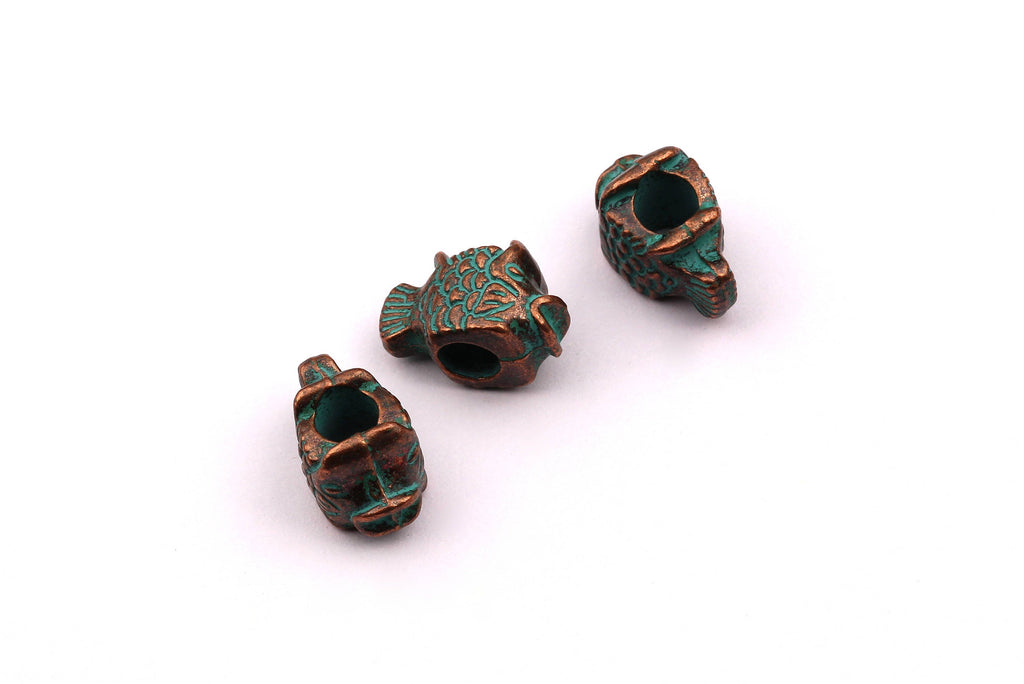 Faux Patina Beads - Fish Shaped - Alloy Charms - Antique Bronze Tone Necklace - Zinc Alloy Pendant - Jewelry Supplies - 14x9mm ZZ1111 - DOMEDBAZAAR